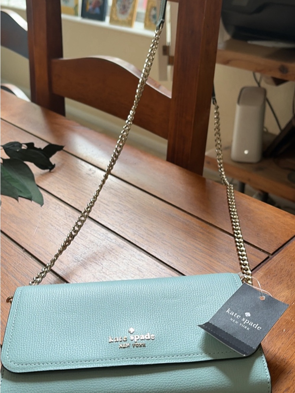 kate spade Mint Aqua Leather Chain Crossbody with Gold Hardware